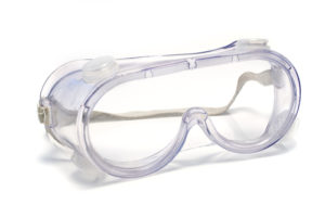 Protective goggles against a white background.