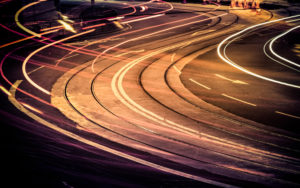 Time lapse of traffic traveling along the road.