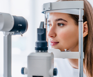 Woman receiving an eye exam